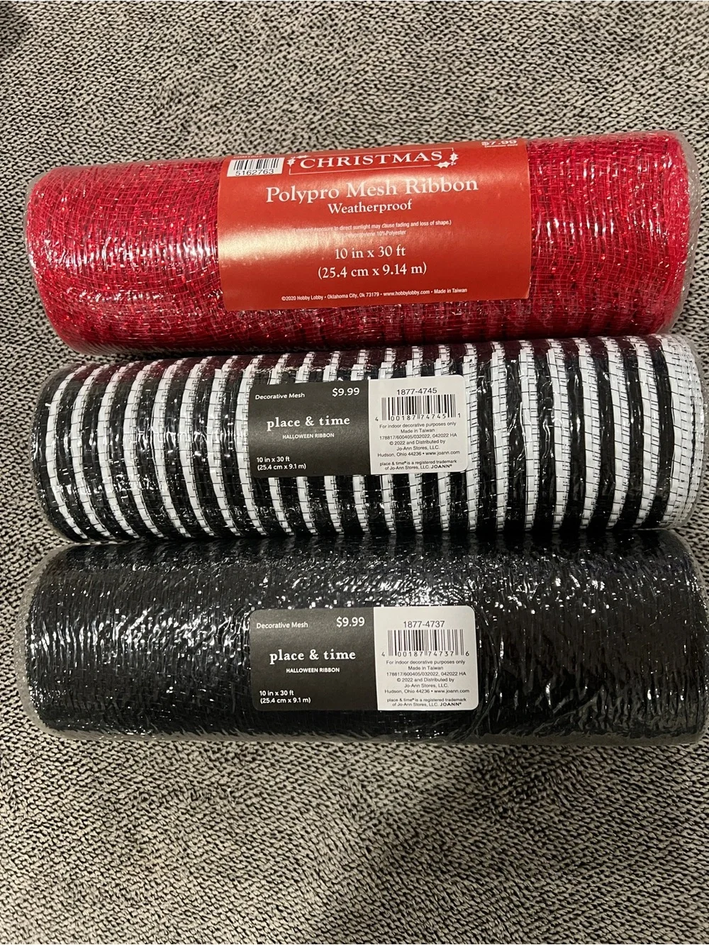 Decorative Mesh Ribbon Rolls - Red, Black, White